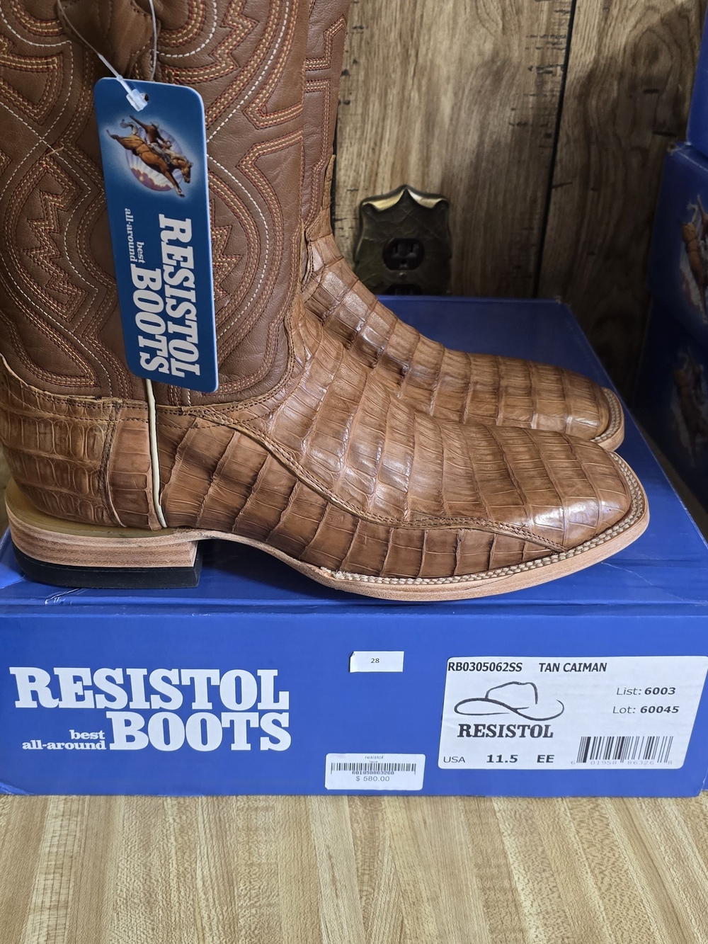 Resistol 11 1/2 EE Men's Brown Exotic Caiman Square Toe  Western Boots NWT - Picture 6 of 8